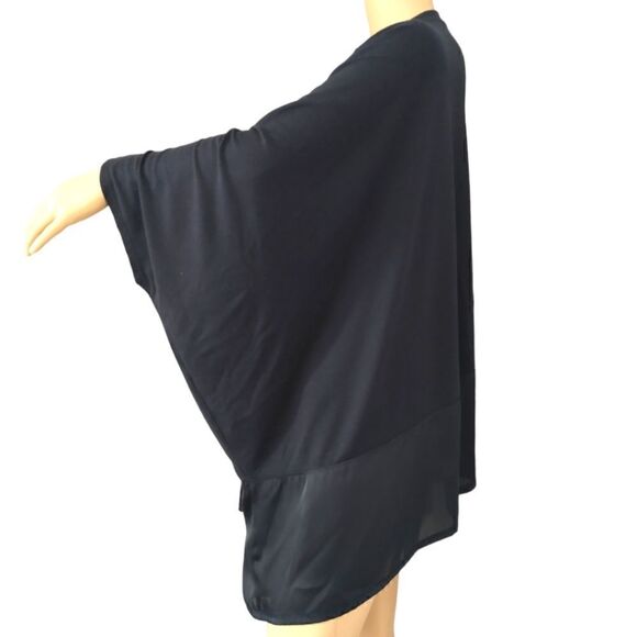 Natori Kimono L Navy Blue Cardigan Dolman Batwing Sleeve Satin Trim Sheer Flowy - Picture 8 of 16